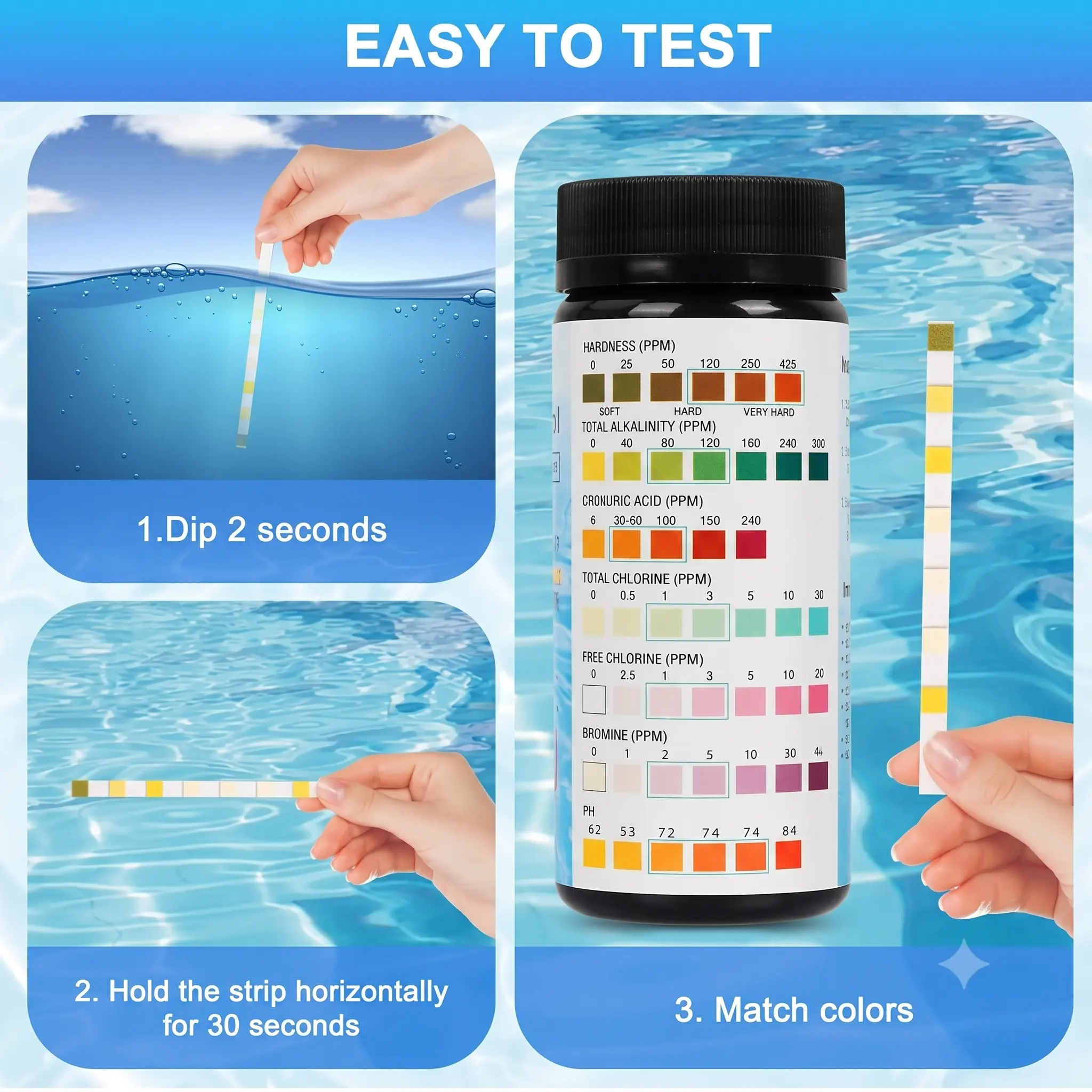 Que test nhanh kiểm tra nồng độ clo hồ bơi